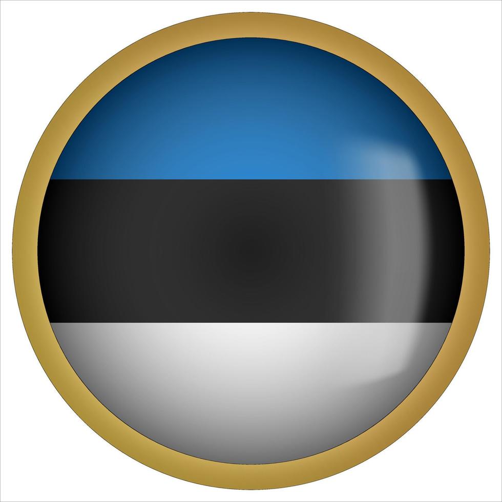 Estonia 3D rounded Flag Button Icon with Gold Frame vector
