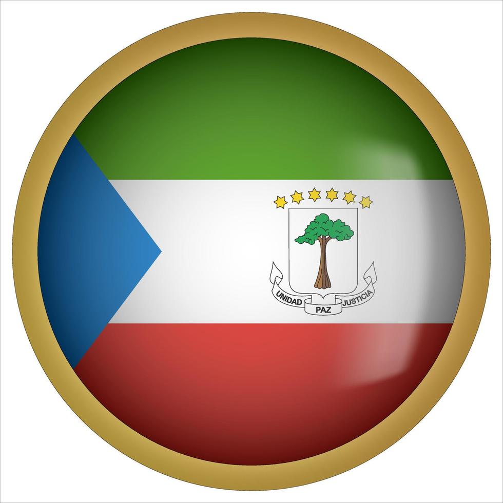 Equatorial Guinea 3D rounded Flag Button Icon with Gold Frame vector