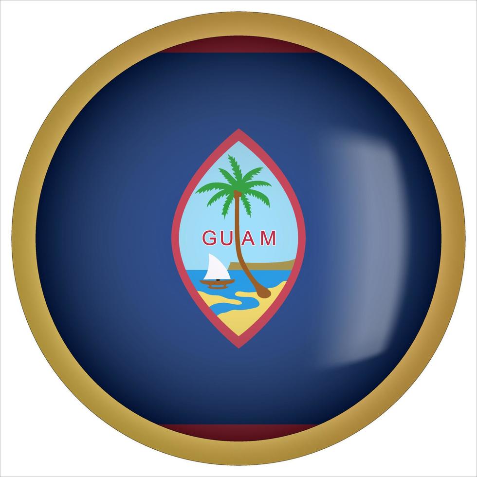 Guam 3D rounded Flag Button Icon with Gold Frame vector