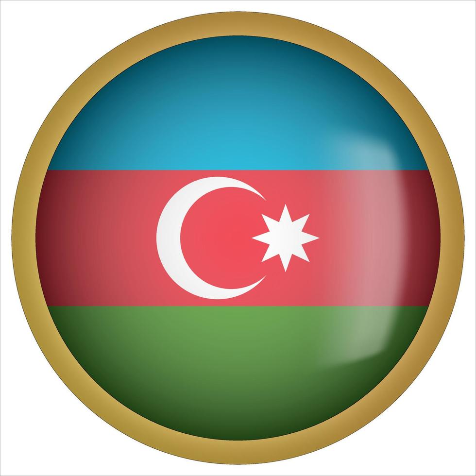 Azerbaiyán 3d icono de botón de bandera redondeada con marco dorado vector