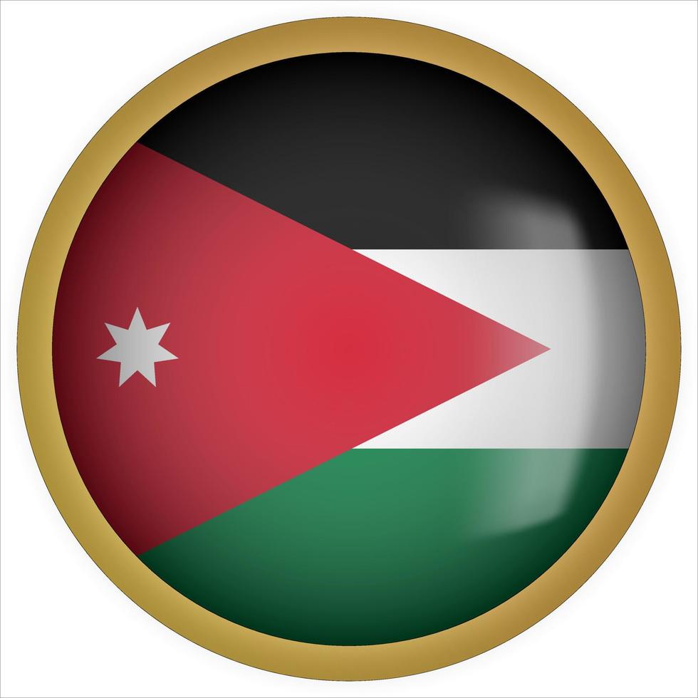 Jordan 3D rounded Flag Button Icon with Gold Frame vector