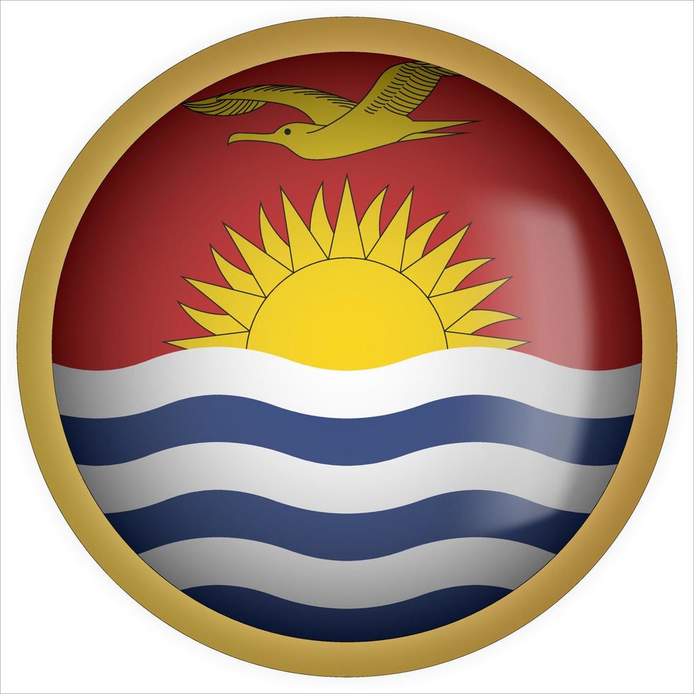 Kiribati 3D rounded Flag Button Icon with Gold Frame vector