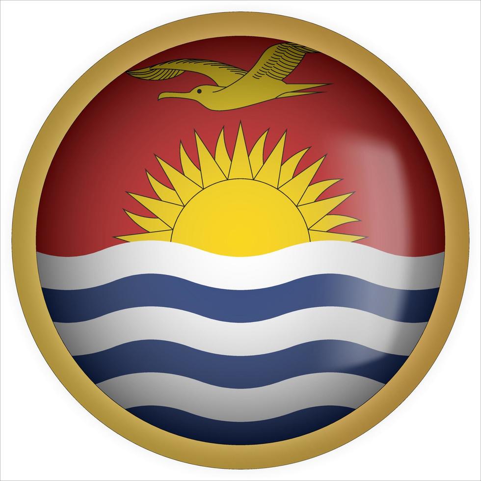 Kiribati 3D rounded Flag Button Icon with Gold Frame vector