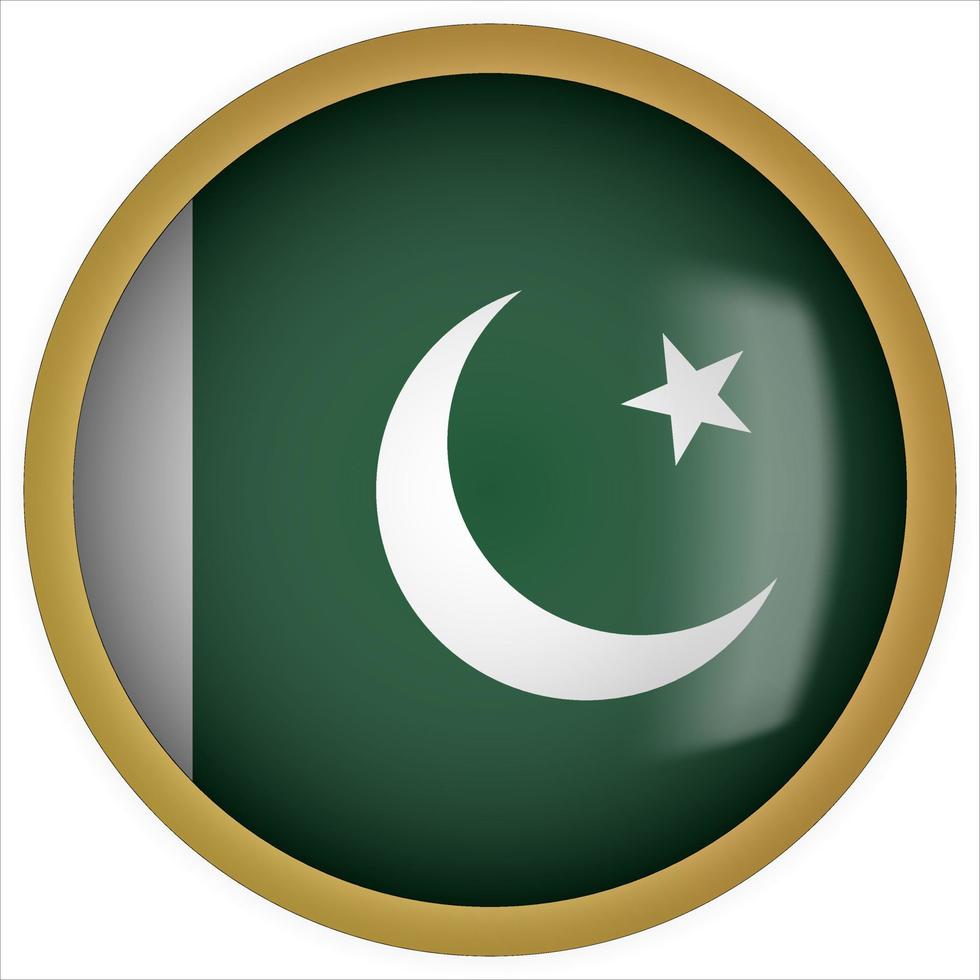 Pakistan 3D rounded Flag Button Icon with Gold Frame vector