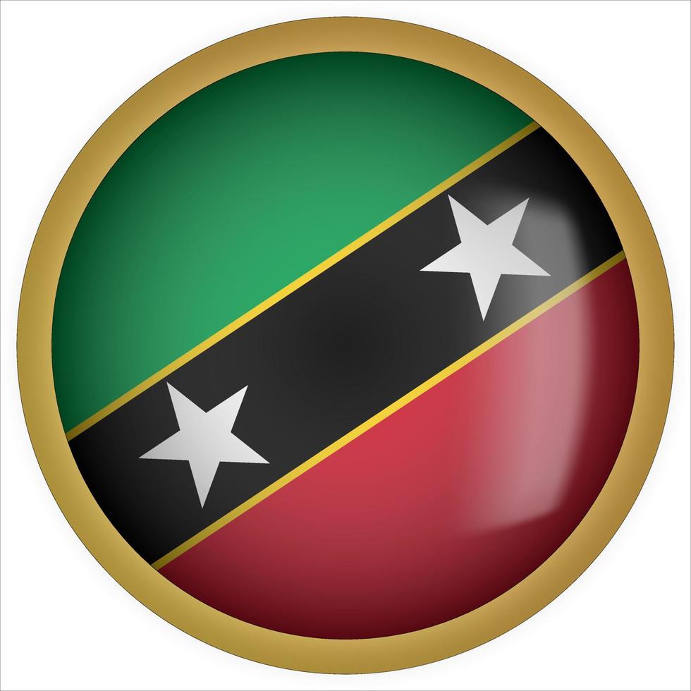 Saint Kitts and Nevis 3D rounded Flag Button Icon with Gold Frame vector