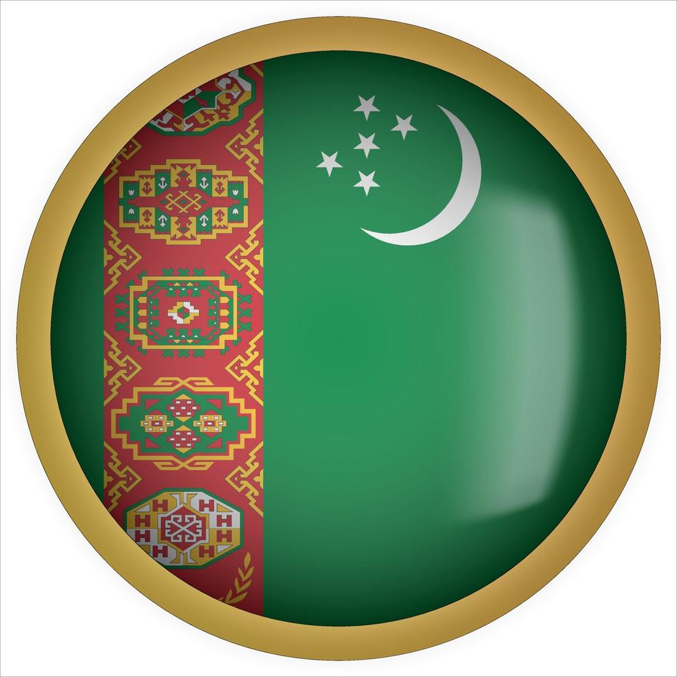 Turkmenistan 3D rounded Flag Button Icon with Gold Frame vector