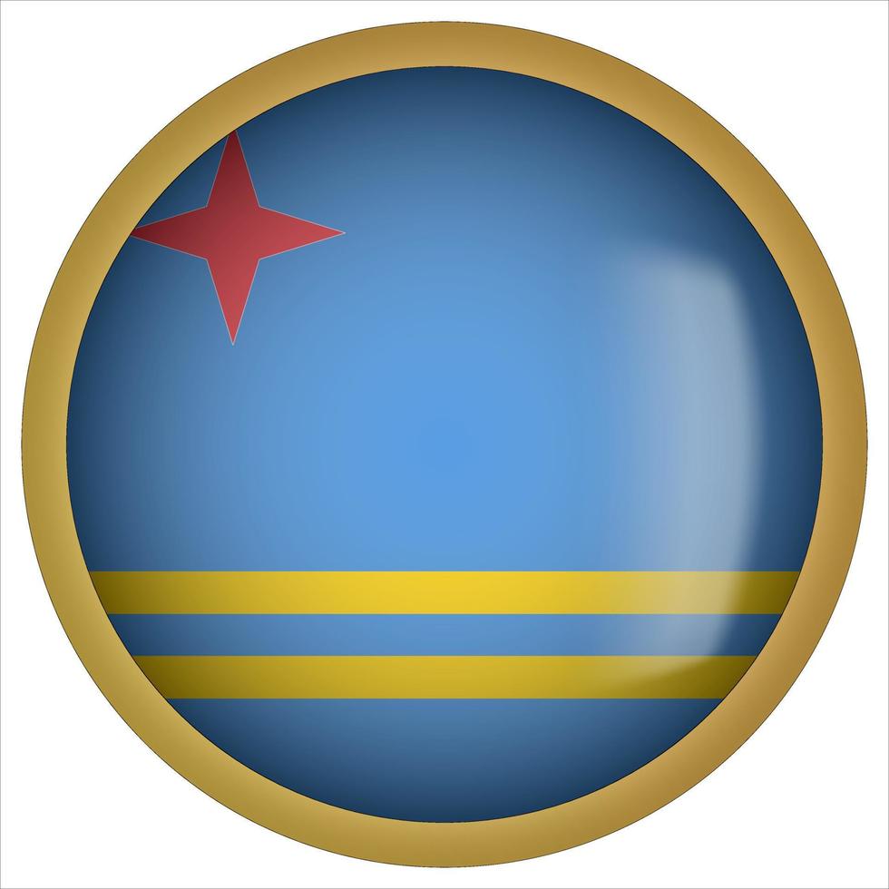 Aruba 3D rounded Flag Button Icon with Gold Frame vector