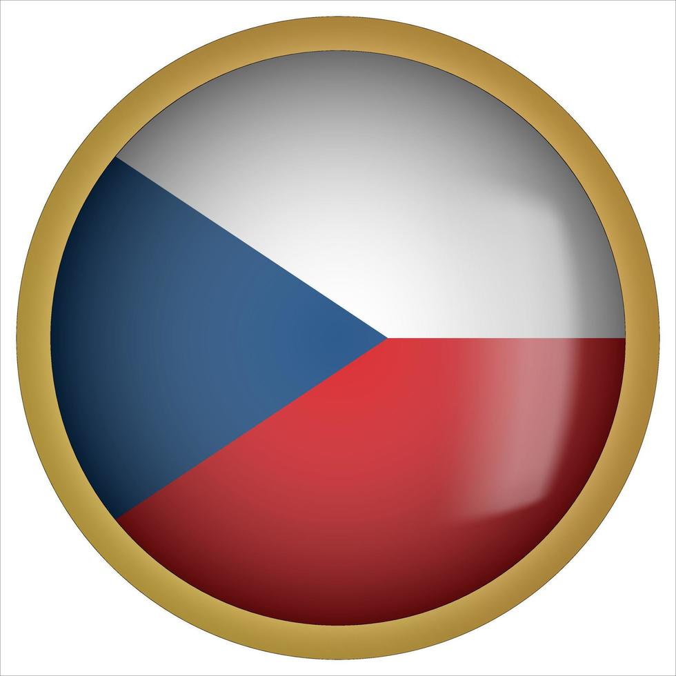 Czech Republic 3D rounded Flag Button Icon with Gold Frame vector