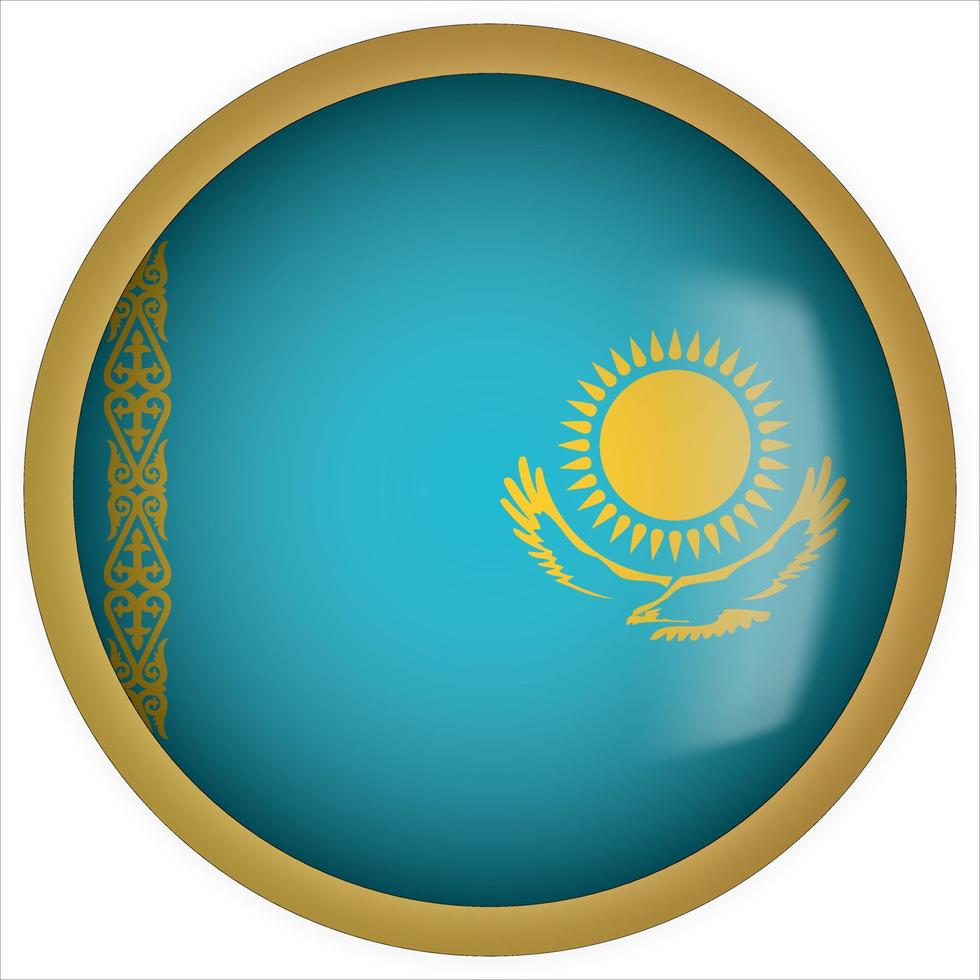 Kazakhstan 3D rounded Flag Button Icon with Gold Frame vector