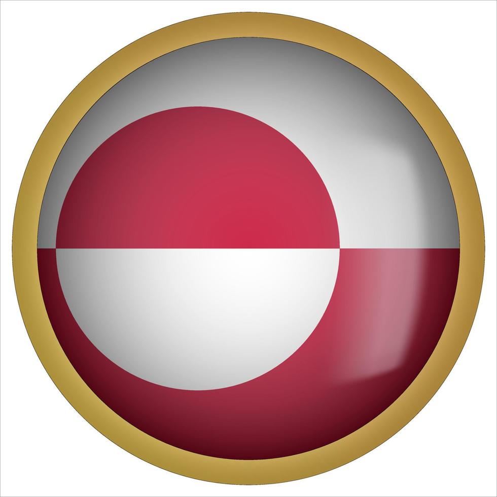 Greenland 3D rounded Flag Button Icon with Gold Frame vector