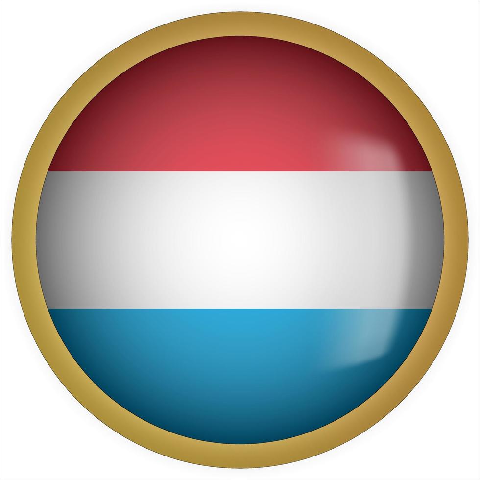 Luxembourg 3D rounded Flag Button Icon with Gold Frame vector