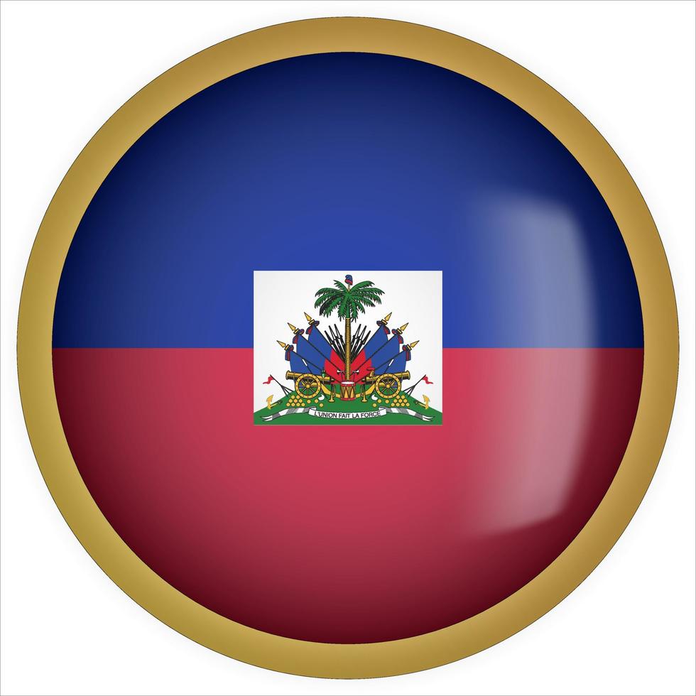 Haití icono de botón de bandera redondeada 3d con marco dorado vector