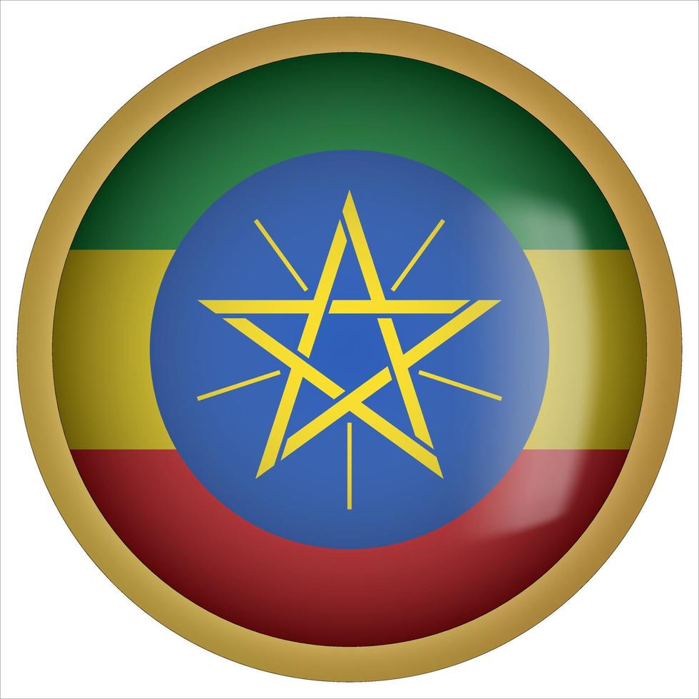 Ethiopia 3D rounded Flag Button Icon with Gold Frame vector