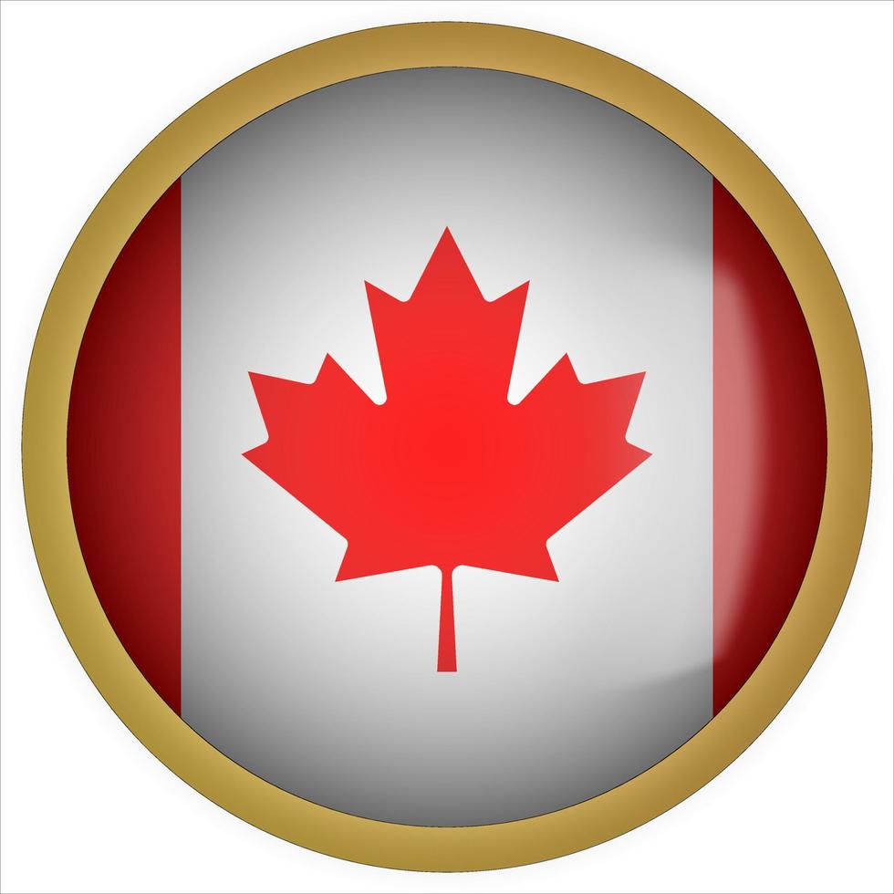 Canada 3D rounded Flag Button Icon with Gold Frame vector