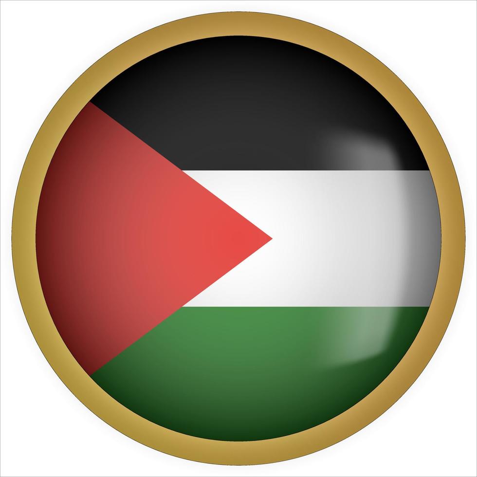 Palestine 3D rounded Flag Button Icon with Gold Frame vector