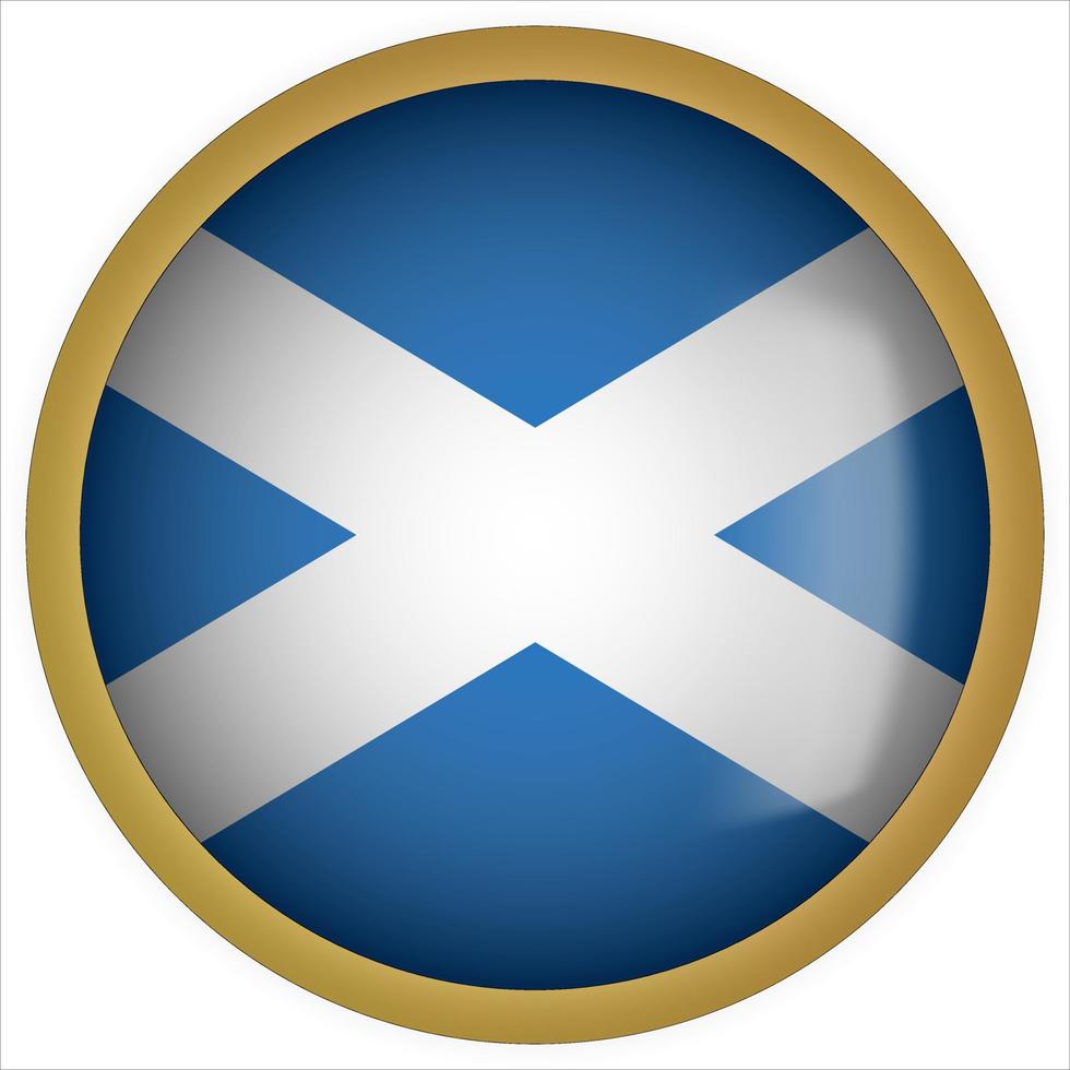 Escocia 3d icono de botón de bandera redondeada con marco dorado vector