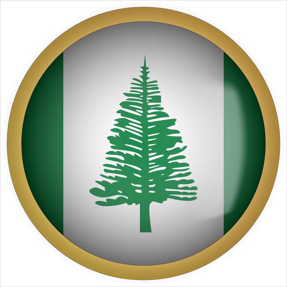 Norfolk Island Portugal 3D rounded Flag Button Icon with Gold Frame vector