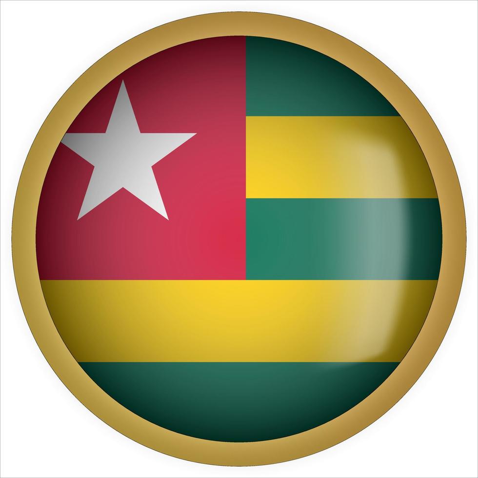 Togo 3d icono de botón de bandera redondeada con marco dorado vector