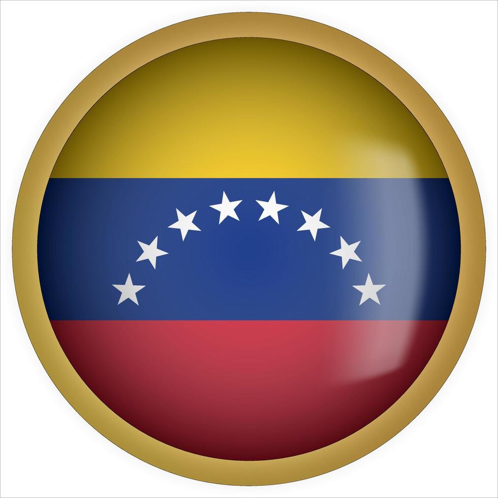 Venezuela icono de botón de bandera redondeada 3d con marco dorado vector