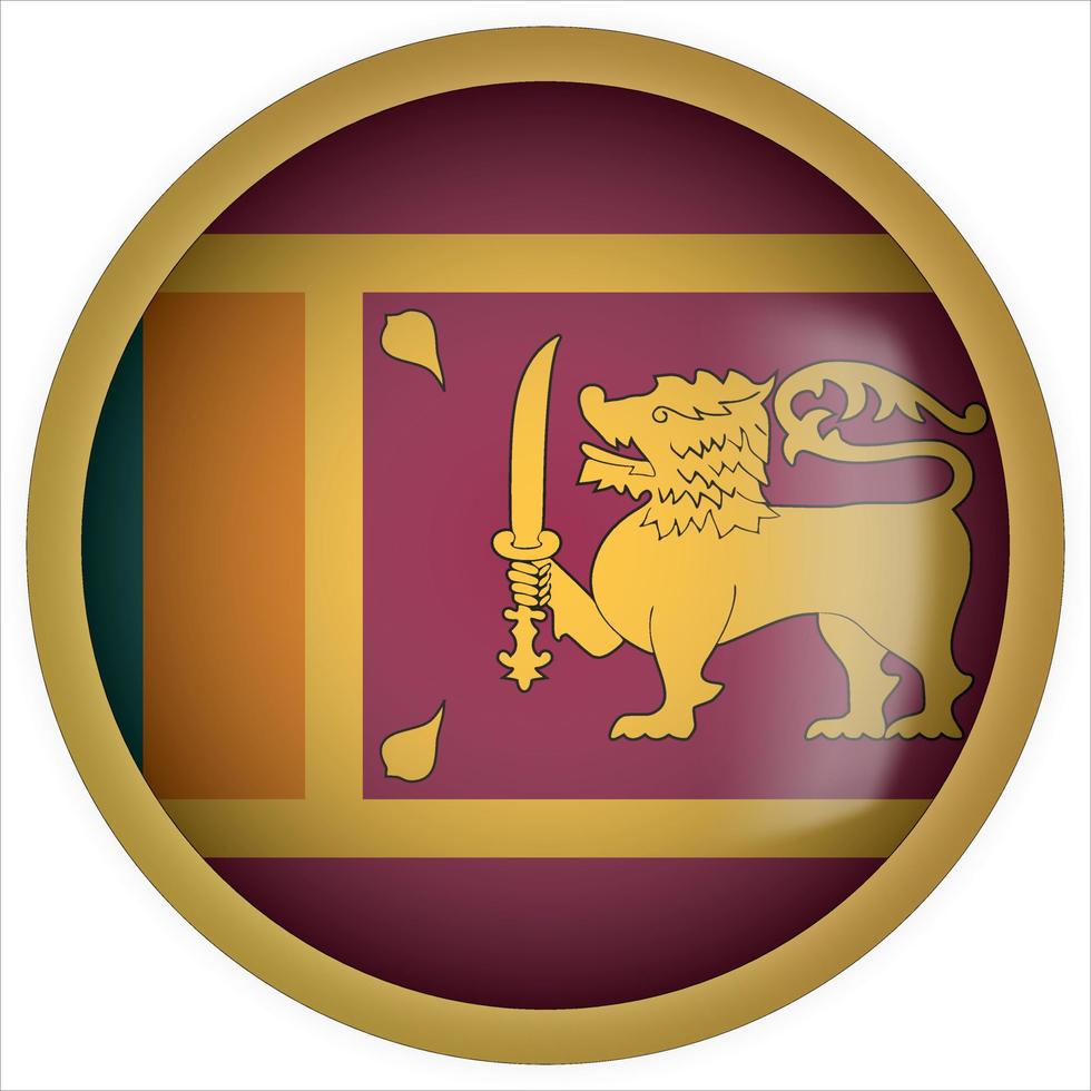 Sri Lanka 3D rounded Flag Button Icon with Gold Frame vector