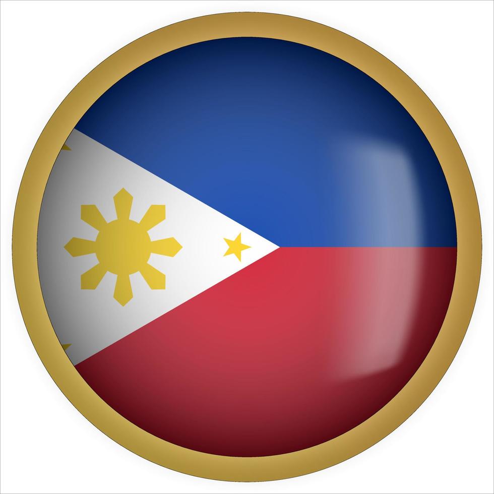 Philippines 3D rounded Flag Button Icon with Gold Frame vector