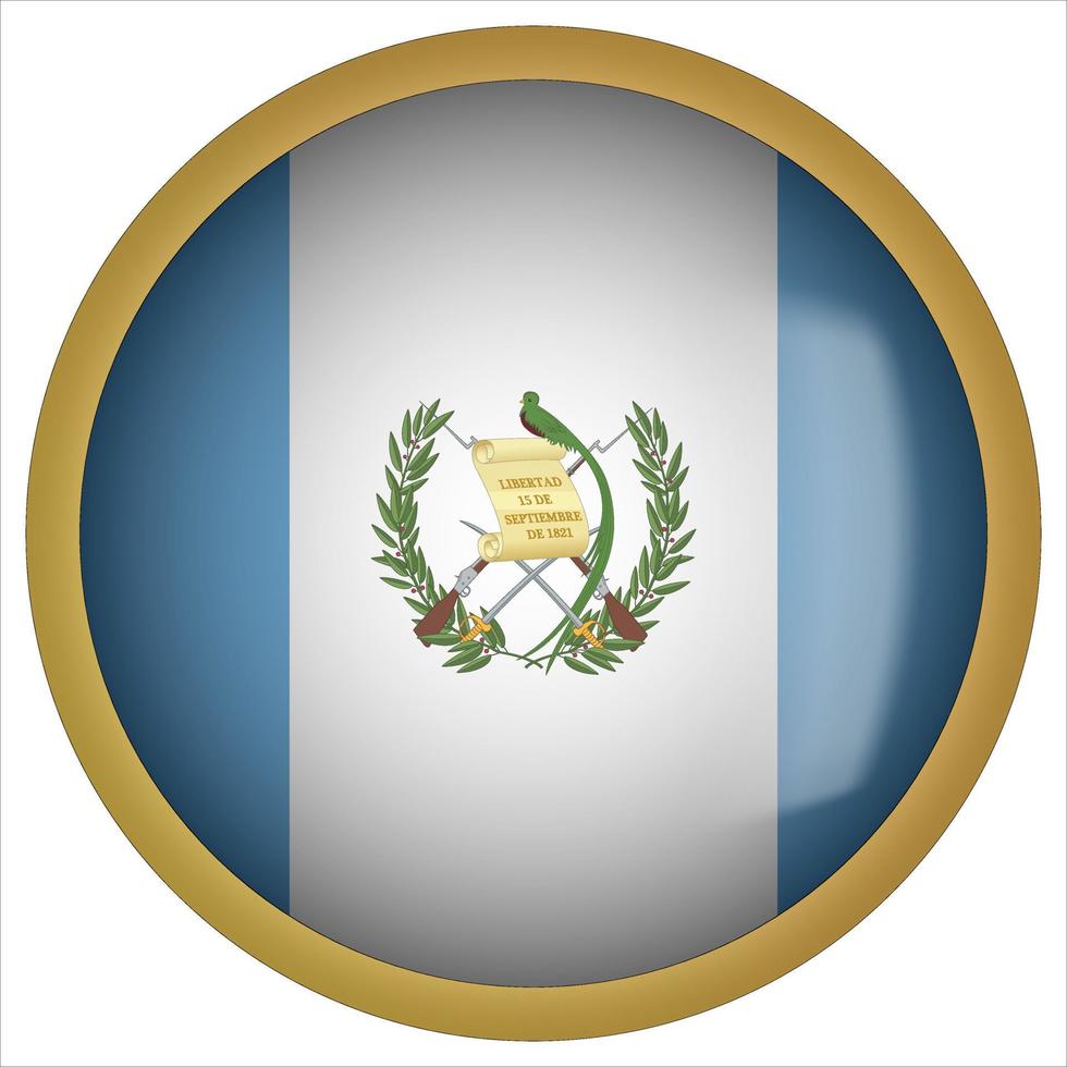 Guatemala 3D rounded Flag Button Icon with Gold Frame vector