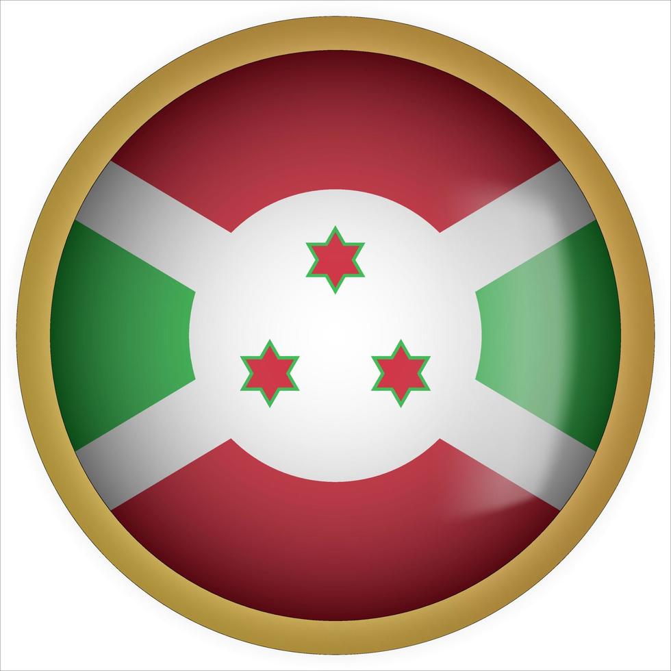 Burundi 3D rounded Flag Button Icon with Gold Frame vector