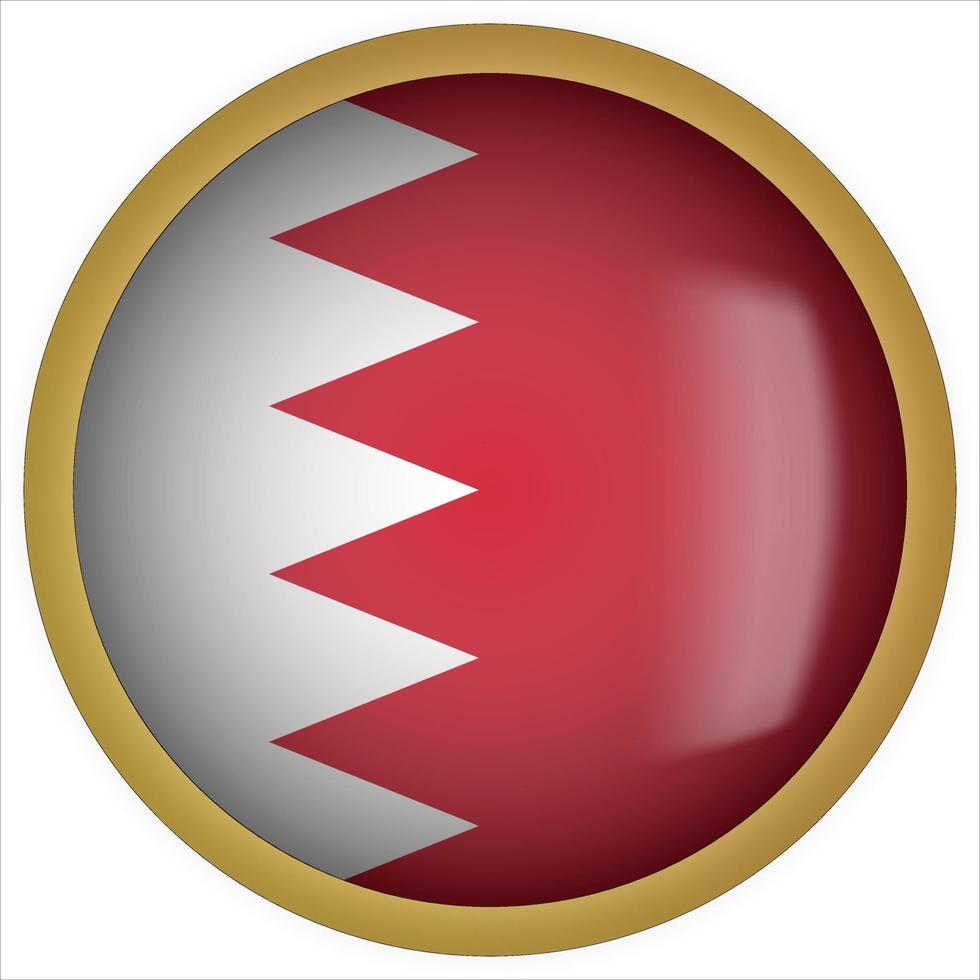 Bahrain 3D rounded Flag Button Icon with Gold Frame vector