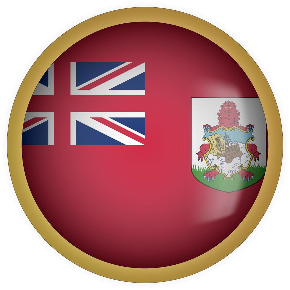Bermudas 3d icono de botón de bandera redondeada con marco dorado vector