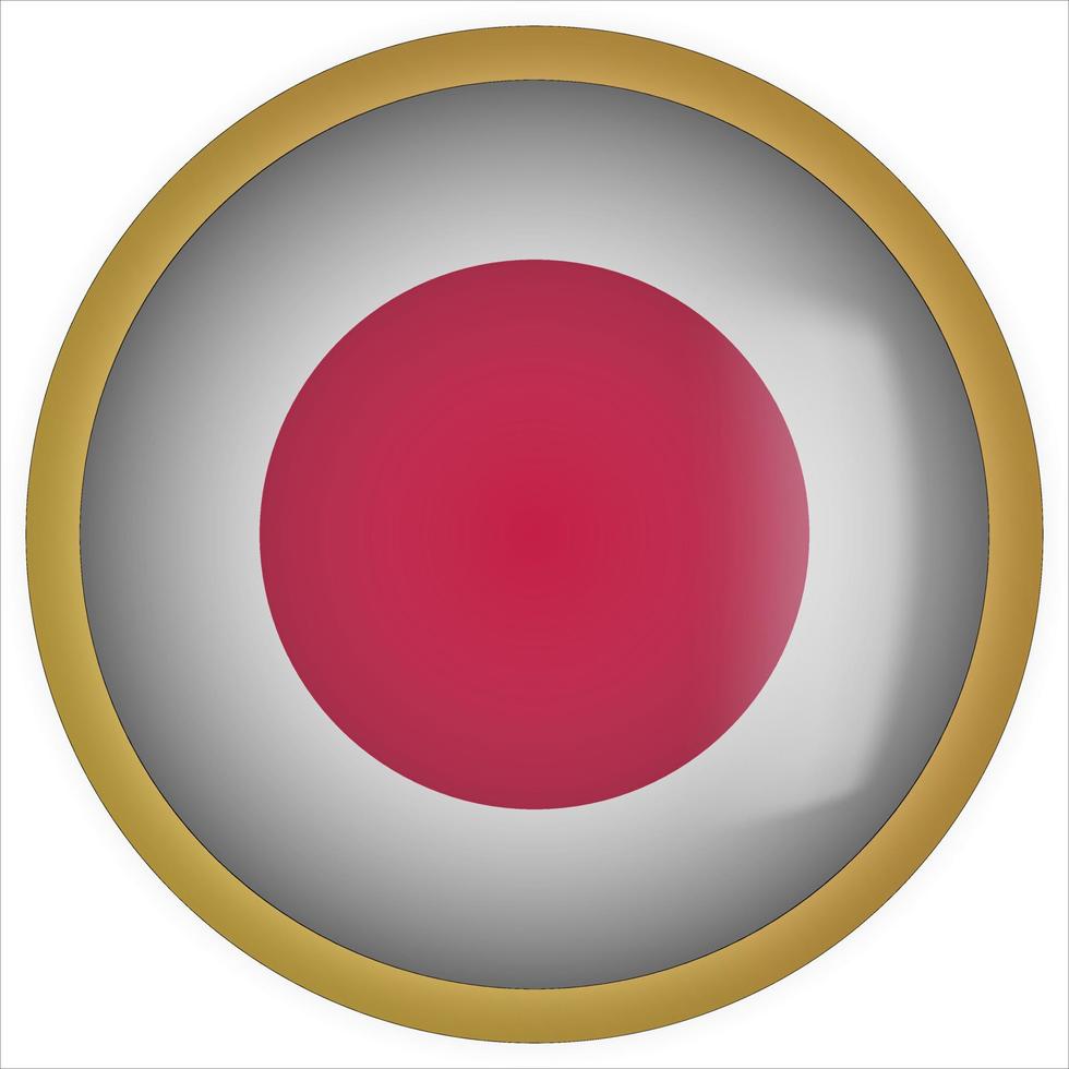 Japan 3D rounded Flag Button Icon with Gold Frame vector