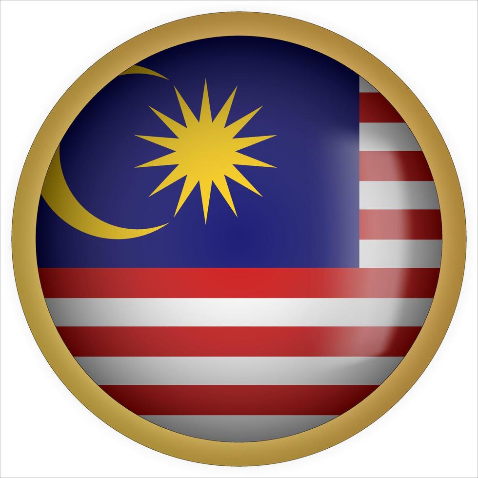 Malaysia 3D rounded Flag Button Icon with Gold Frame vector