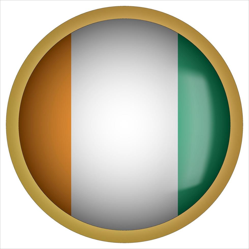 Ivory Coast 3D rounded Flag Button Icon with Gold Frame vector