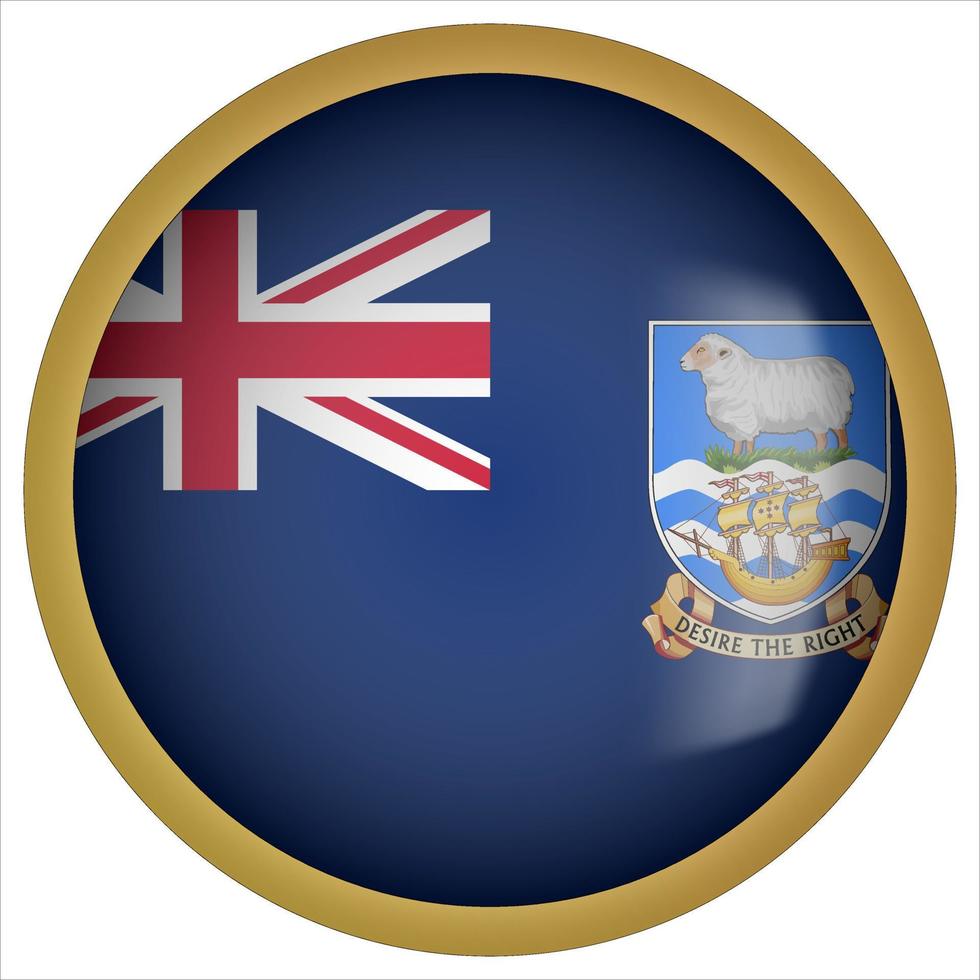 Falkland Islands 3D rounded Flag Button Icon with Gold Frame vector