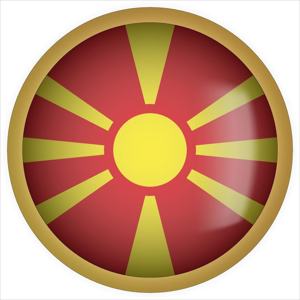North Macedonia Portugal 3D rounded Flag Button Icon with Gold Frame vector