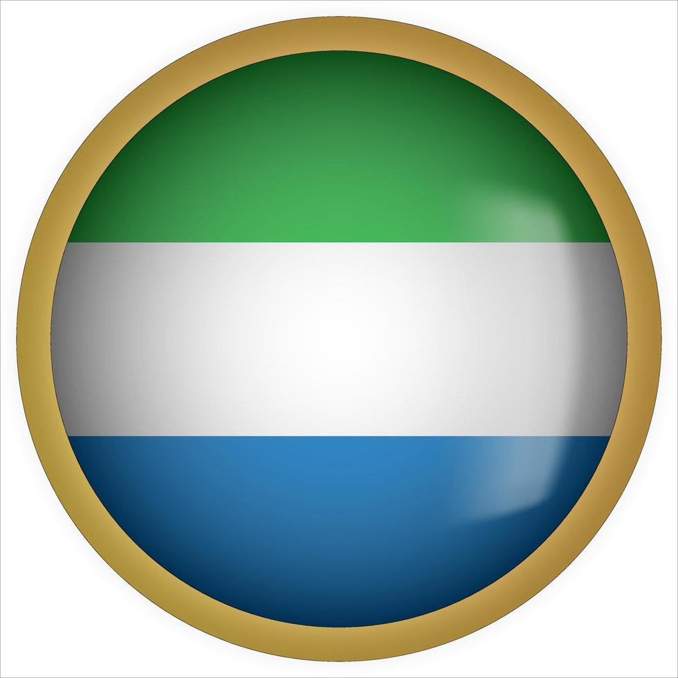 Sierra Leone 3D rounded Flag Button Icon with Gold Frame vector