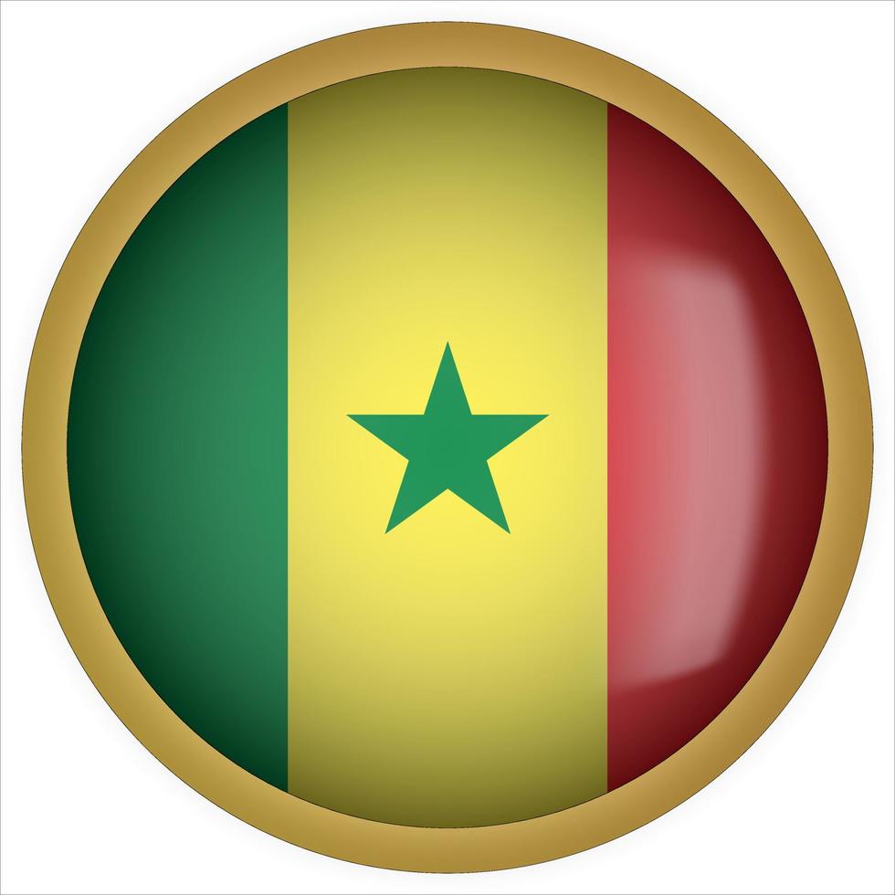 Senegal 3D rounded Flag Button Icon with Gold Frame vector