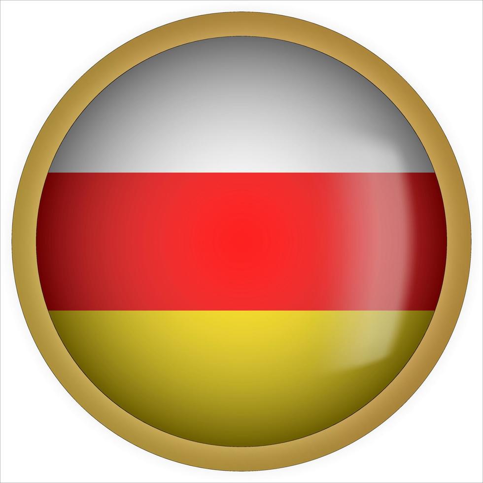 South Ossetia 3D rounded Flag Button Icon with Gold Frame vector
