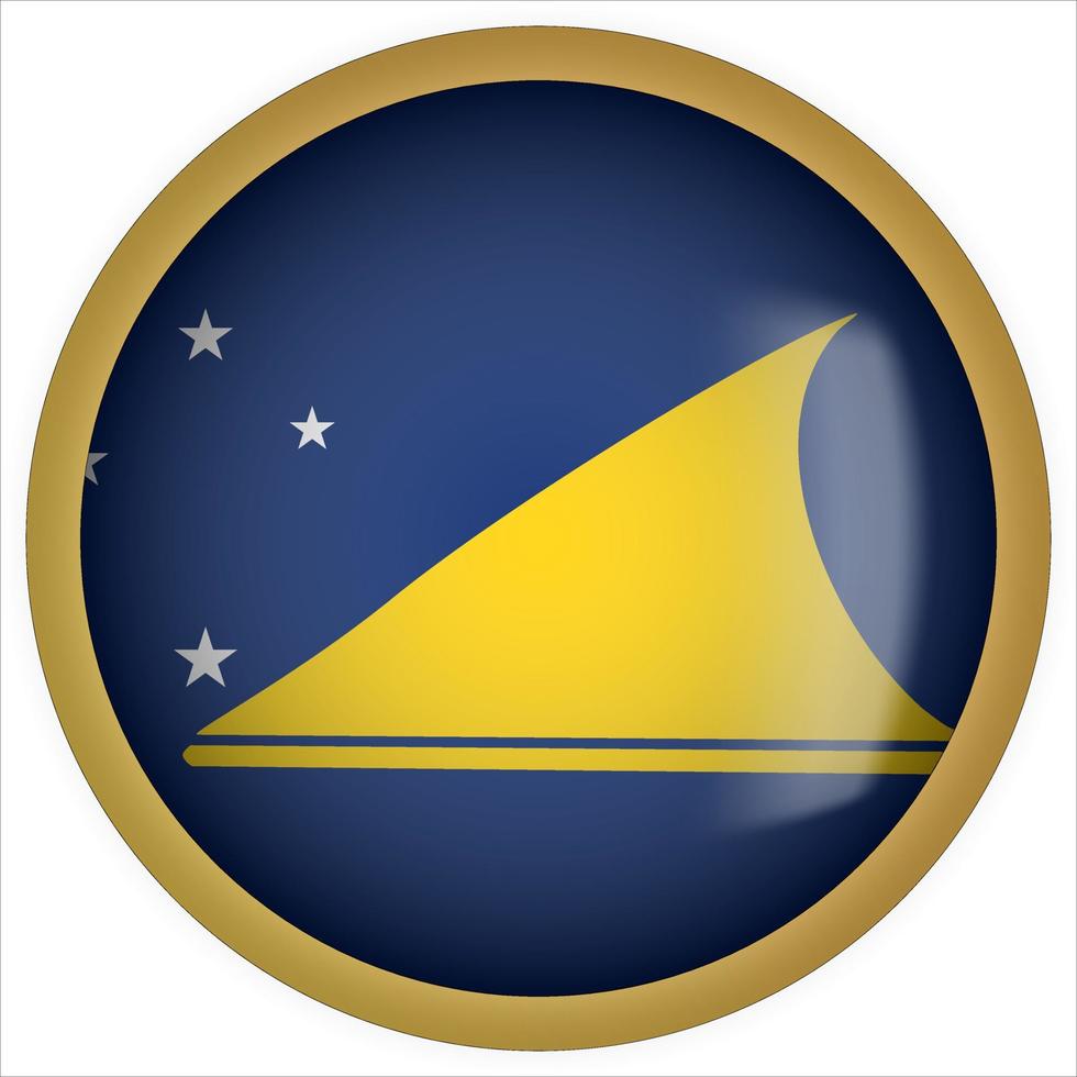 Tokelau 3d icono de botón de bandera redondeada con marco dorado vector