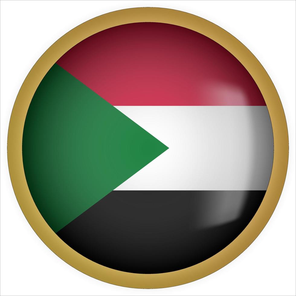 Sudán 3d icono de botón de bandera redondeada con marco dorado vector