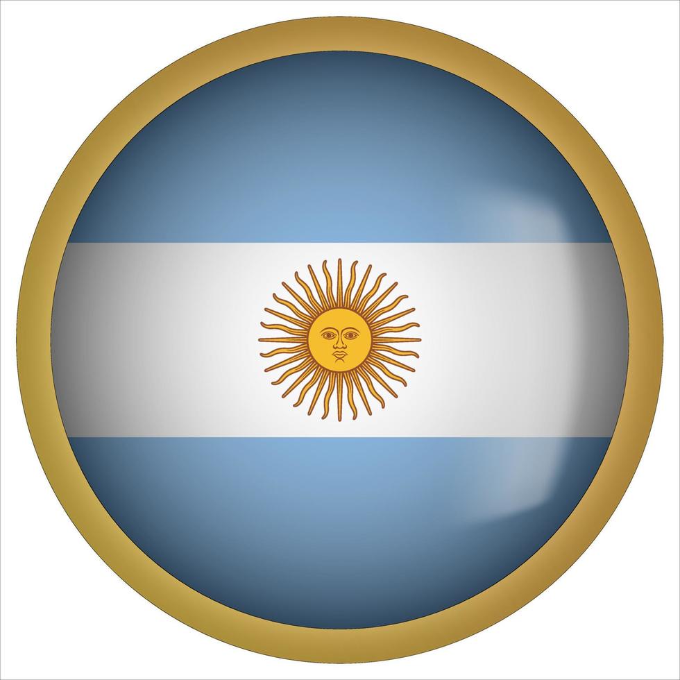 Argentina icono de botón de bandera redondeada 3d con marco dorado vector