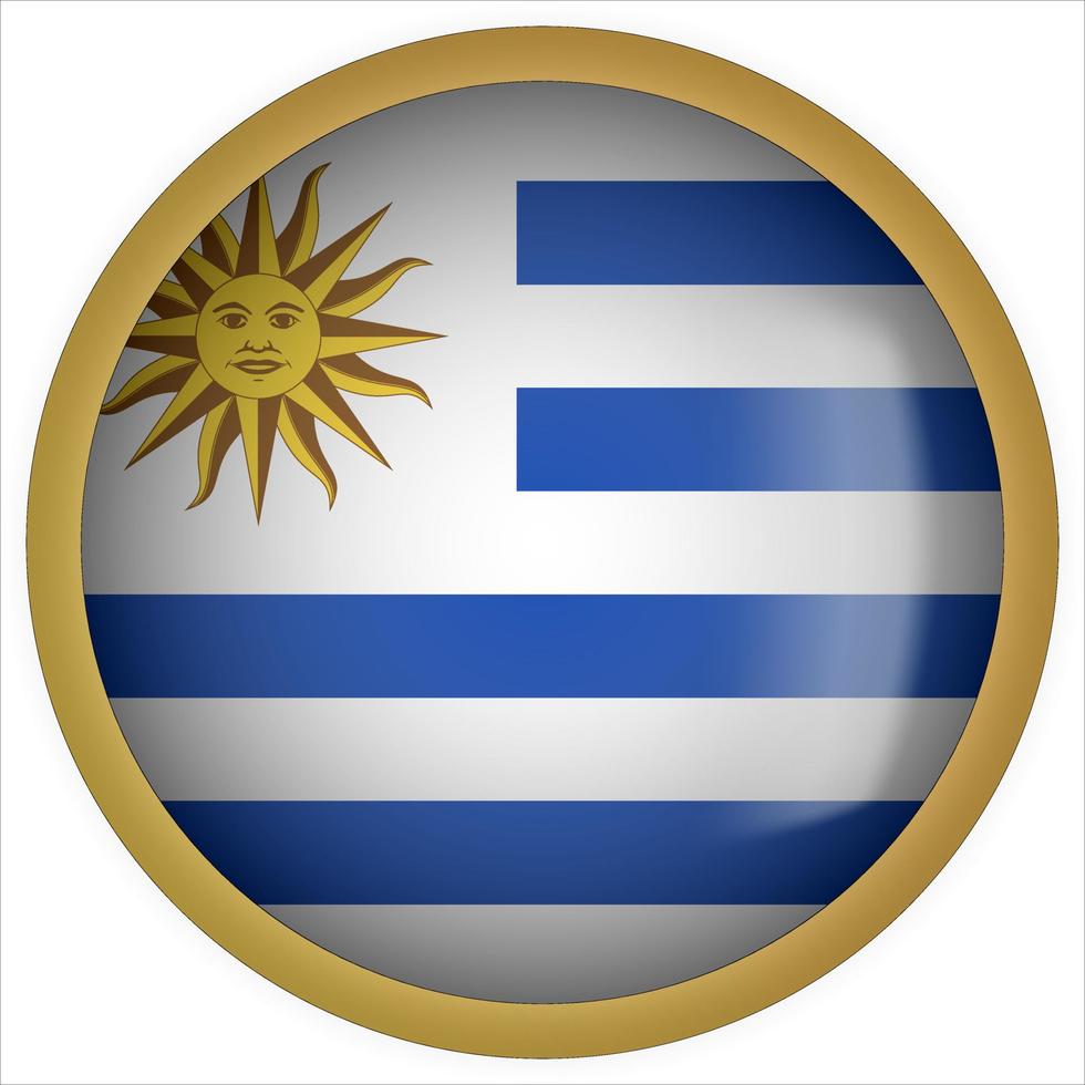 Uruguay 3D rounded Flag Button Icon with Gold Frame vector