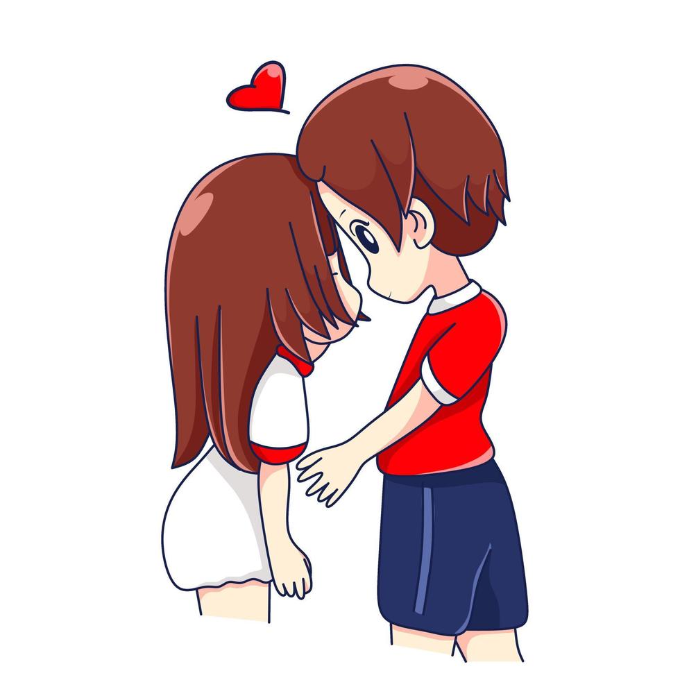 character couple look at each other. kawaii designs 5064487 Vector Art ...