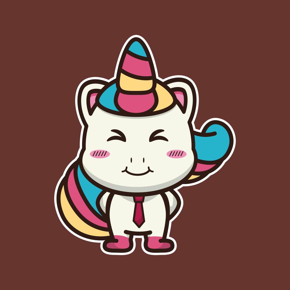 Ilustración vectorial de lindo unicornio con corbata vector