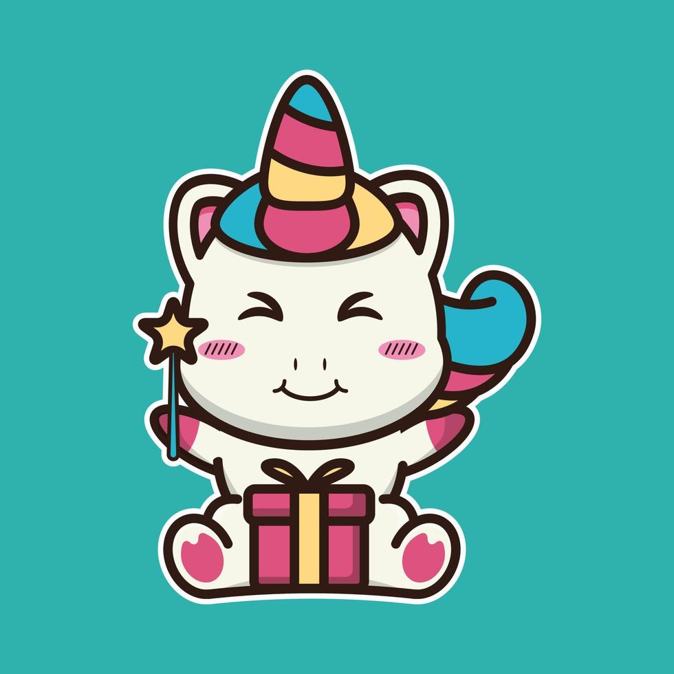 vector illustration of cute unicorn  bring gifts