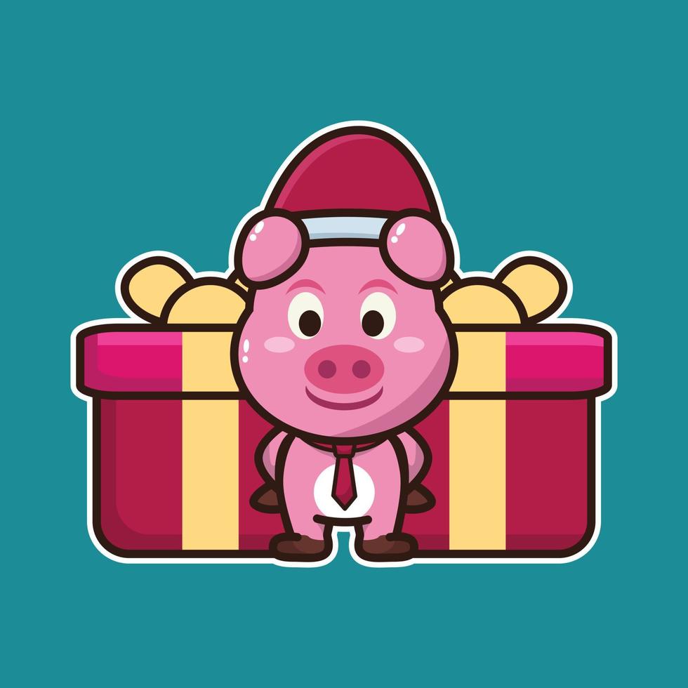vector illustration of cute  animal wearing christmas hat