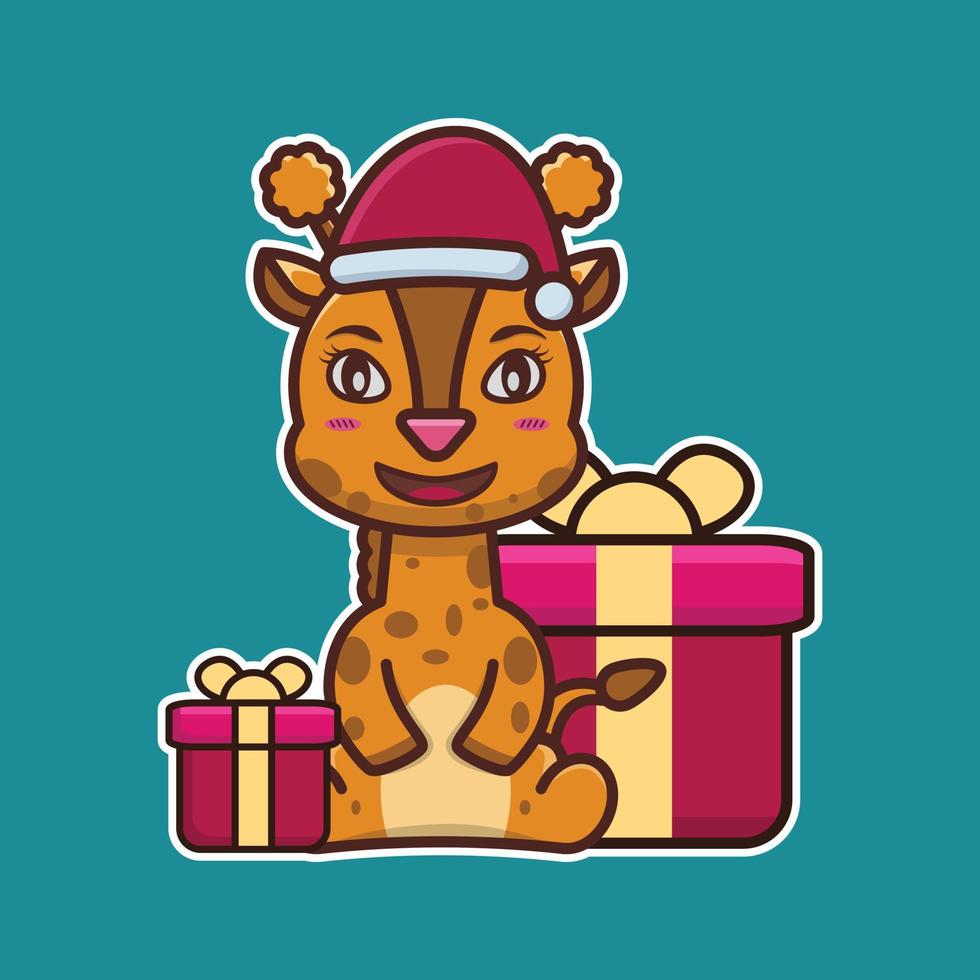 vector illustration of cute  animal wearing christmas hat