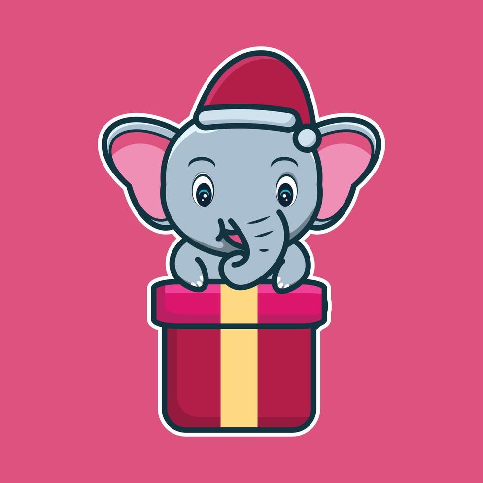 vector illustration of cute  animal wearing christmas hat