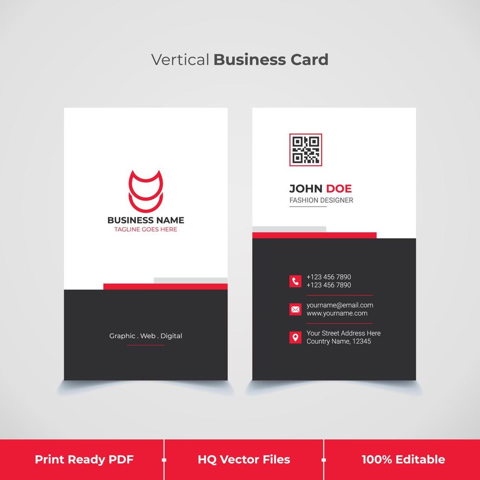 tarjeta de visita vertical roja y moderna y plantilla de tarjeta de visita vector