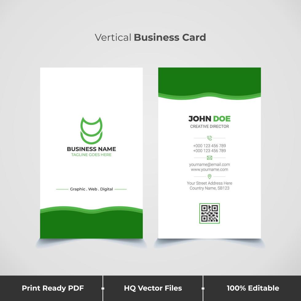 tarjeta de visita vertical verde y plantilla de tarjeta de visita vector