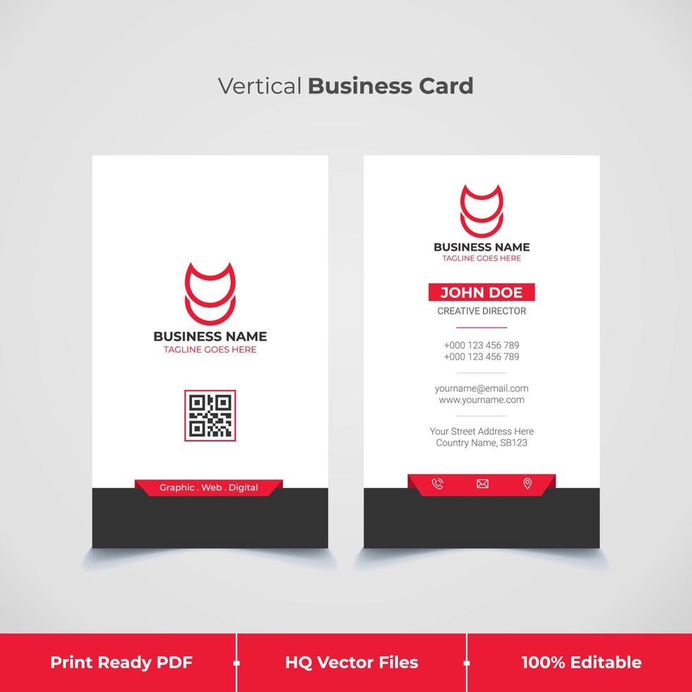 Minimalist and Elegant Vertical Business Card and Visiting Card Template With Red Colors vector